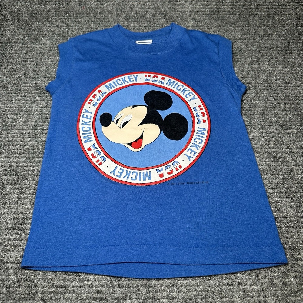VINTAGE RARE 80'S SINGLE STITCH BLUE DISNEY MICKEY‎ MOUSE KIDS TANK SHIRT